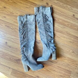 Women’s Size 7‎ Taupe Suede Carlos Santana Knee Boots Fringe